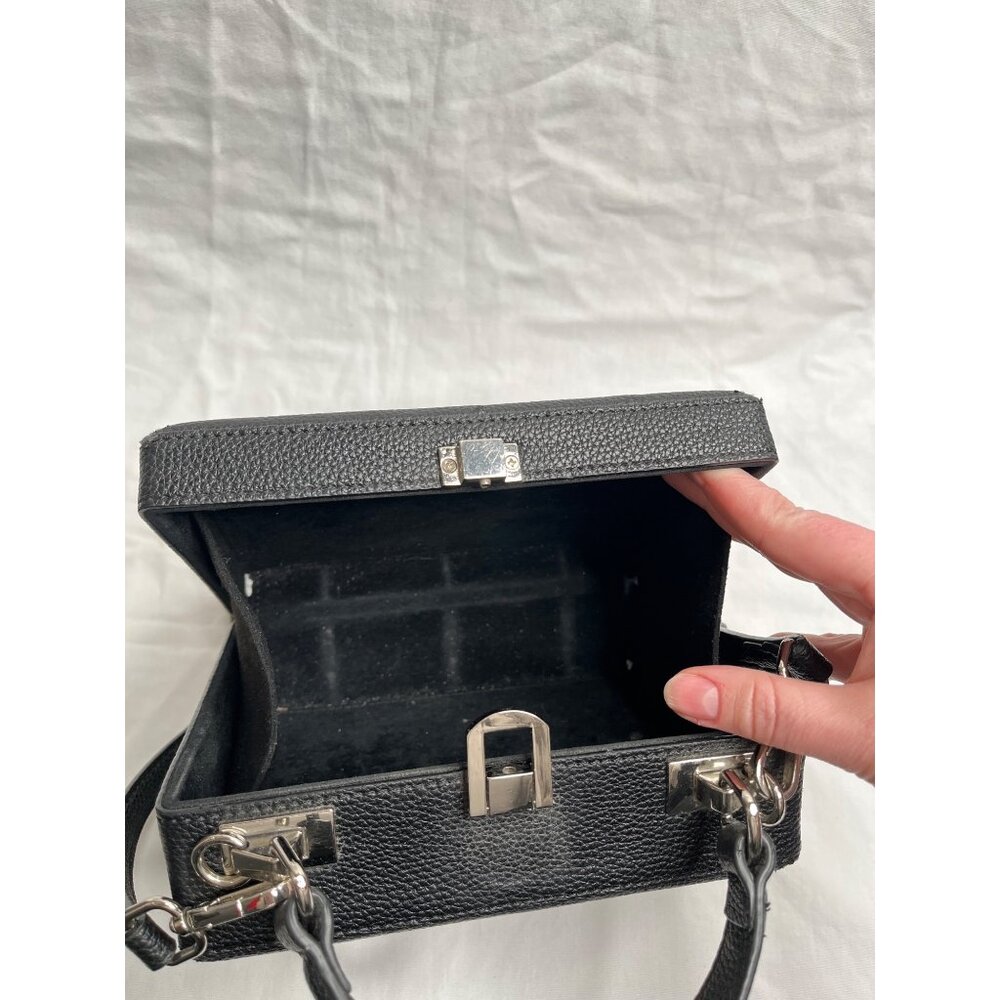 Brandon Blackwood Top Handle Small Trunk Bag Purse Black Pebbled Leather - Picture 11 of 12